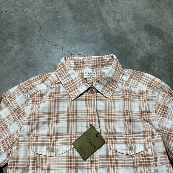 NWT Filson Kadin Island Long Sleeve Button Up Shirt White Tan Plaid - Picture 5 of 5